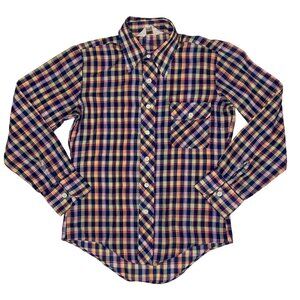 Vtg Pinto Womens 14 Blue Plaid One Pocket Button Up Shirt Lightweight